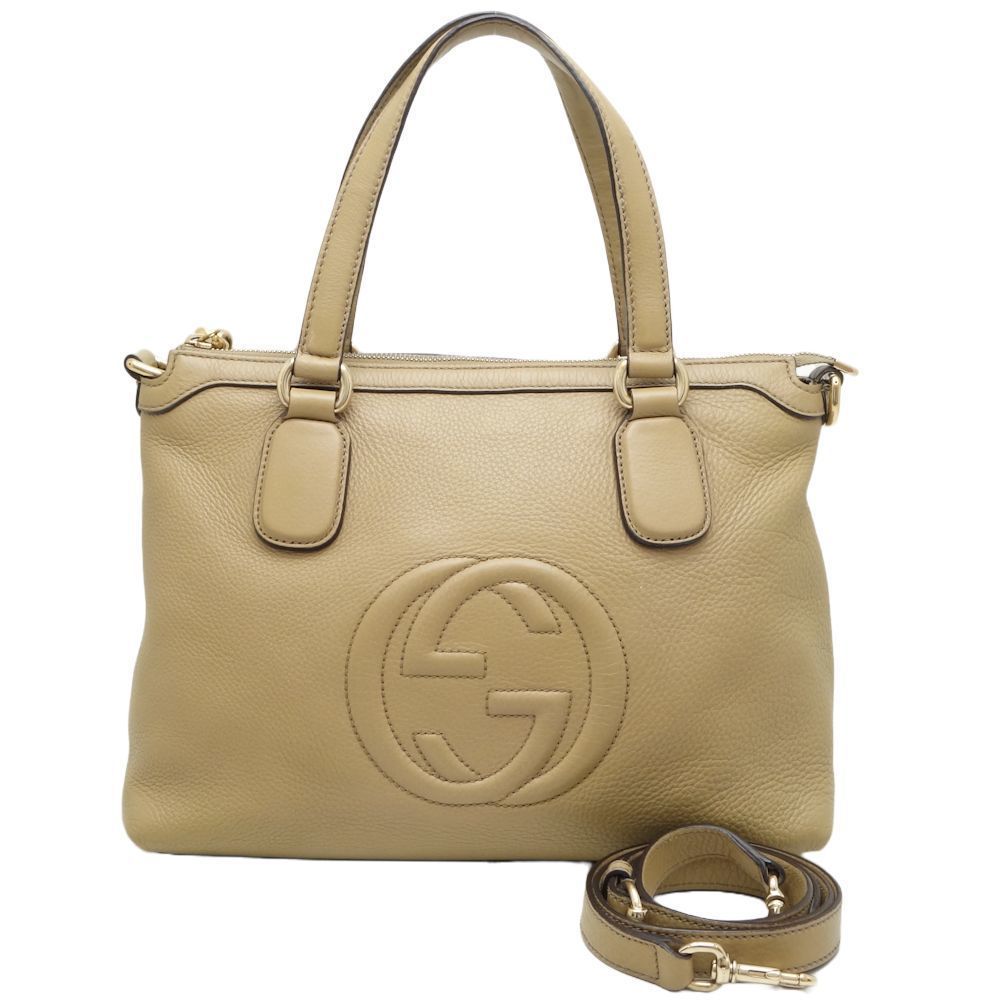 Gucci Soho Interlocking G Fringe Tassel 2way Bag Leather Beige